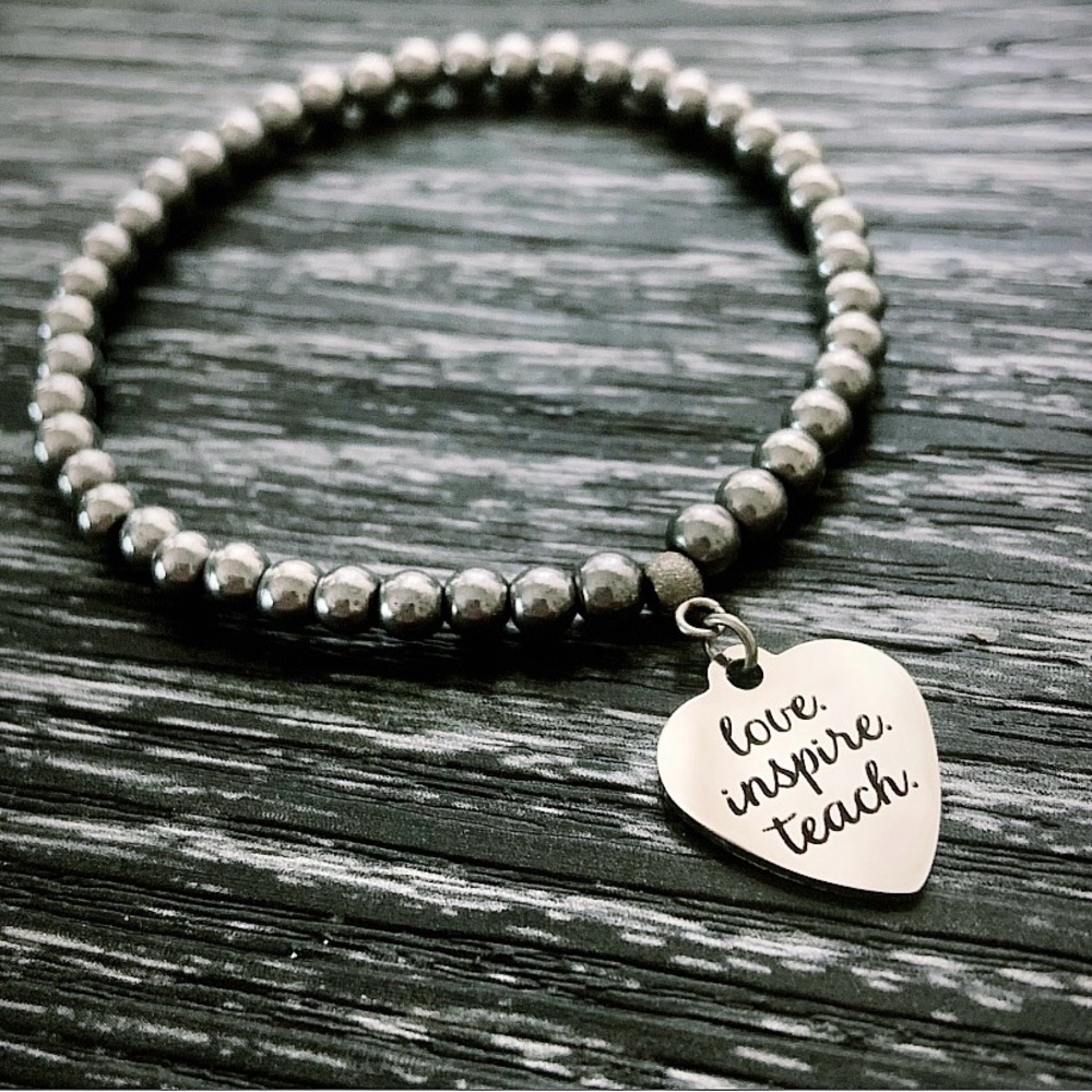 Love•Inspire•Teach Silver Hematite Mini Bracelet